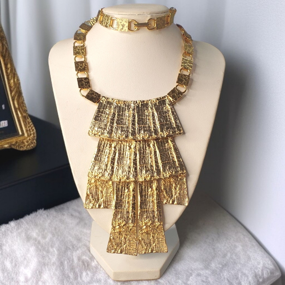 LES BERNARD Vintage 70s Modernist Bookchain Statement Necklace